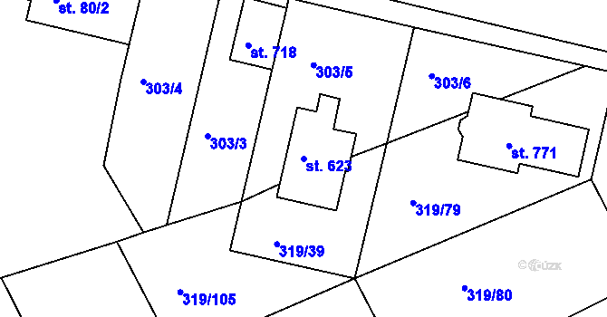 Parcela st. 623 v KÚ Vyžlovka, Katastrální mapa