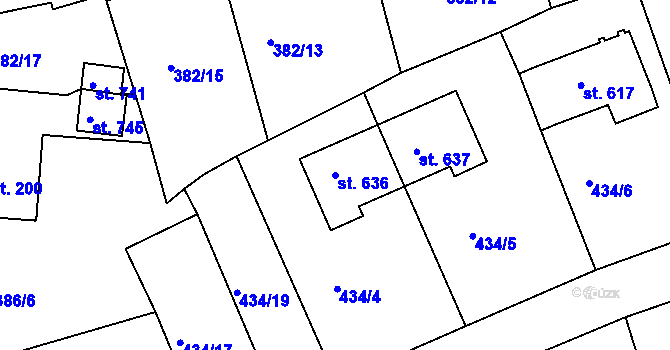 Parcela st. 636 v KÚ Vyžlovka, Katastrální mapa