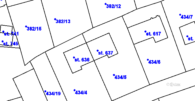 Parcela st. 637 v KÚ Vyžlovka, Katastrální mapa
