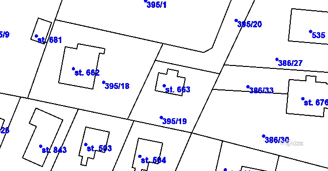 Parcela st. 663 v KÚ Vyžlovka, Katastrální mapa