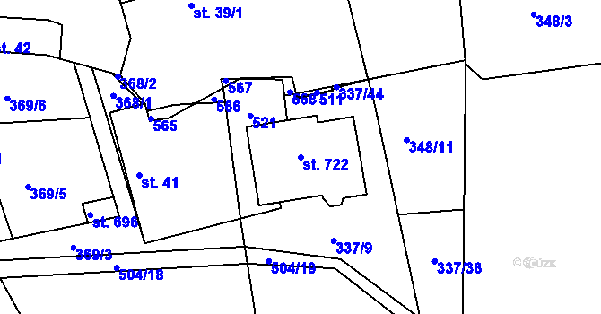Parcela st. 722 v KÚ Vyžlovka, Katastrální mapa