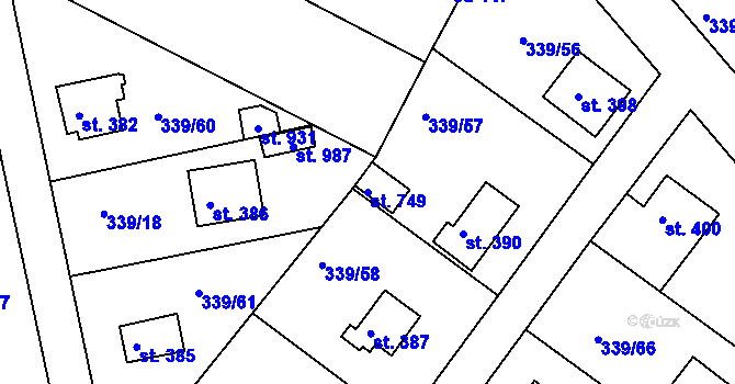 Parcela st. 749 v KÚ Vyžlovka, Katastrální mapa
