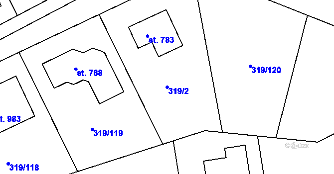 Parcela st. 319/2 v KÚ Vyžlovka, Katastrální mapa