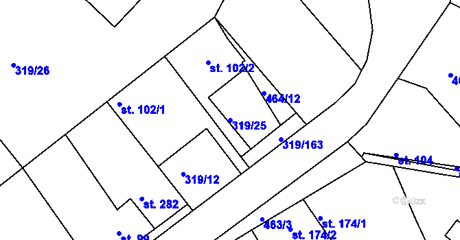 Parcela st. 319/25 v KÚ Vyžlovka, Katastrální mapa