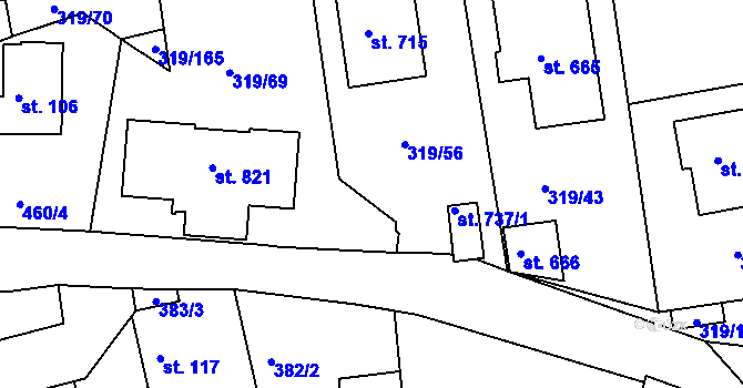 Parcela st. 319/55 v KÚ Vyžlovka, Katastrální mapa