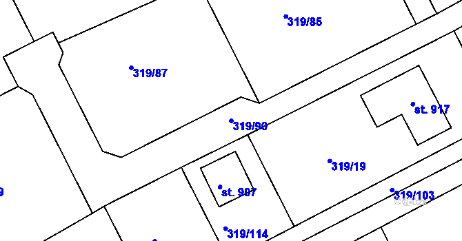 Parcela st. 319/90 v KÚ Vyžlovka, Katastrální mapa