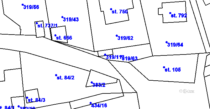 Parcela st. 319/113 v KÚ Vyžlovka, Katastrální mapa