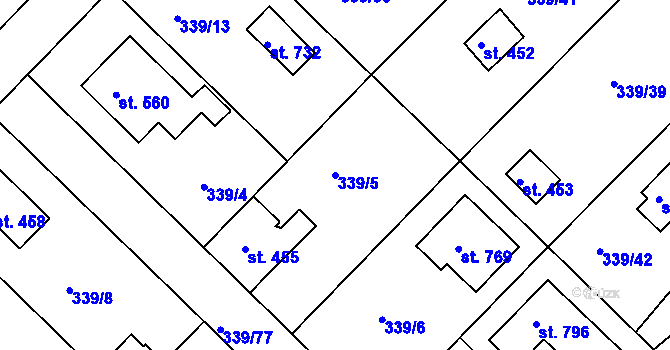 Parcela st. 339/5 v KÚ Vyžlovka, Katastrální mapa