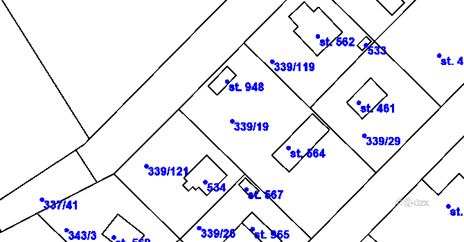 Parcela st. 339/19 v KÚ Vyžlovka, Katastrální mapa
