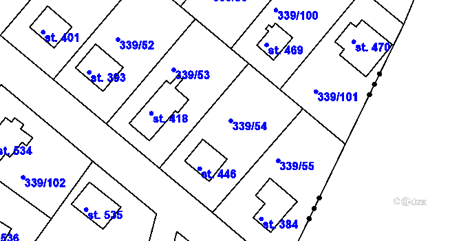 Parcela st. 339/54 v KÚ Vyžlovka, Katastrální mapa