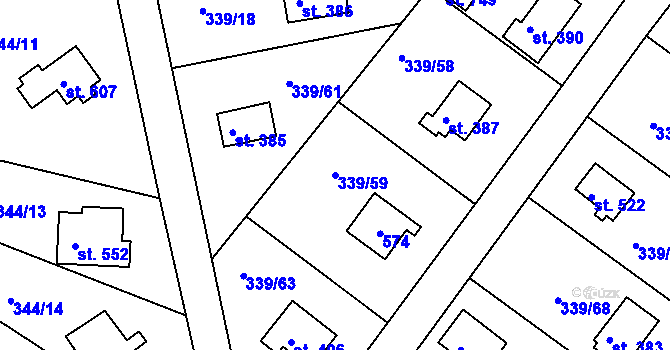 Parcela st. 339/59 v KÚ Vyžlovka, Katastrální mapa