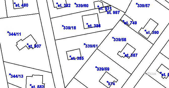 Parcela st. 339/61 v KÚ Vyžlovka, Katastrální mapa