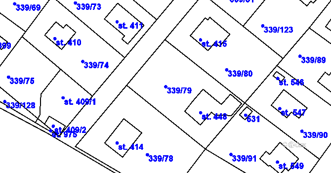 Parcela st. 339/79 v KÚ Vyžlovka, Katastrální mapa