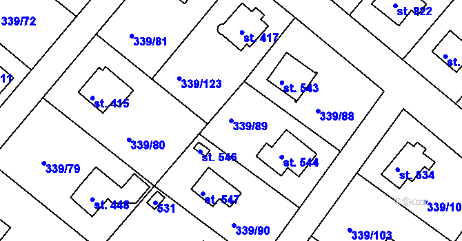 Parcela st. 339/89 v KÚ Vyžlovka, Katastrální mapa