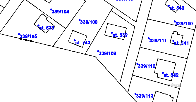 Parcela st. 339/109 v KÚ Vyžlovka, Katastrální mapa