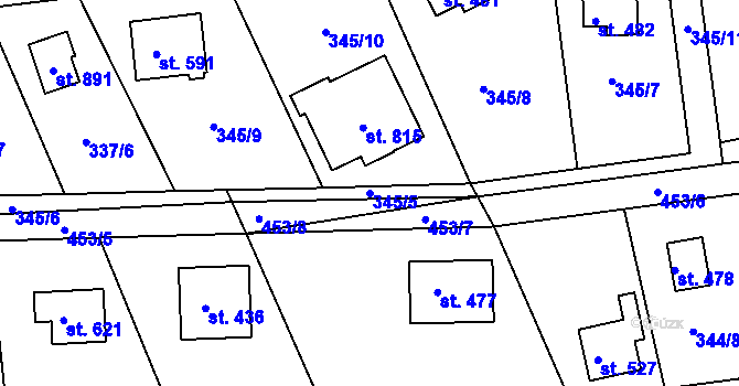 Parcela st. 345/5 v KÚ Vyžlovka, Katastrální mapa