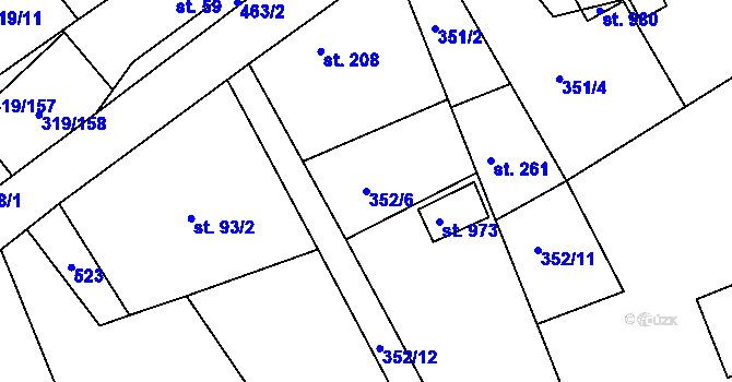 Parcela st. 352/6 v KÚ Vyžlovka, Katastrální mapa