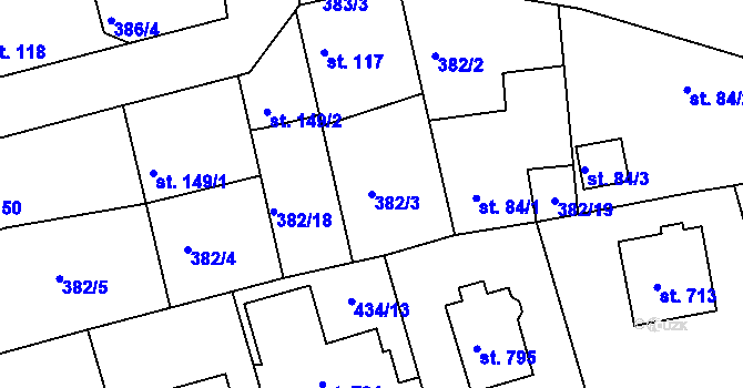 Parcela st. 382/3 v KÚ Vyžlovka, Katastrální mapa