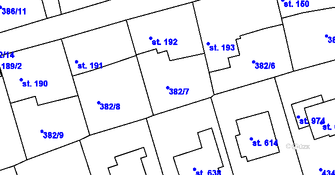 Parcela st. 382/7 v KÚ Vyžlovka, Katastrální mapa
