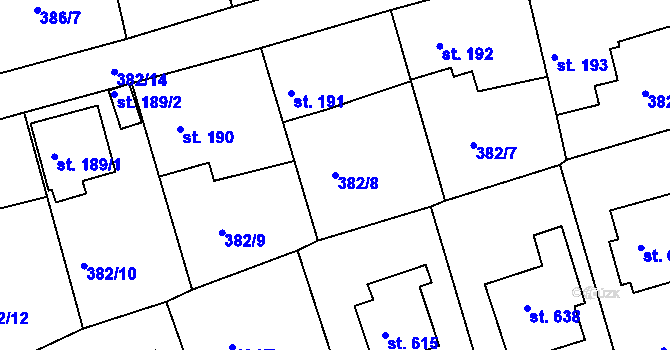 Parcela st. 382/8 v KÚ Vyžlovka, Katastrální mapa