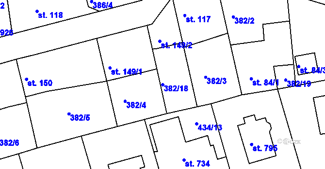 Parcela st. 382/18 v KÚ Vyžlovka, Katastrální mapa