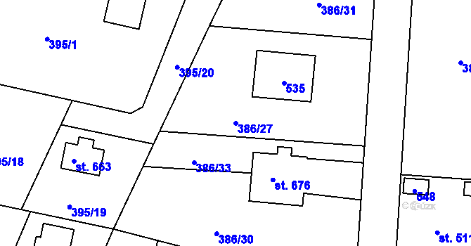 Parcela st. 386/27 v KÚ Vyžlovka, Katastrální mapa