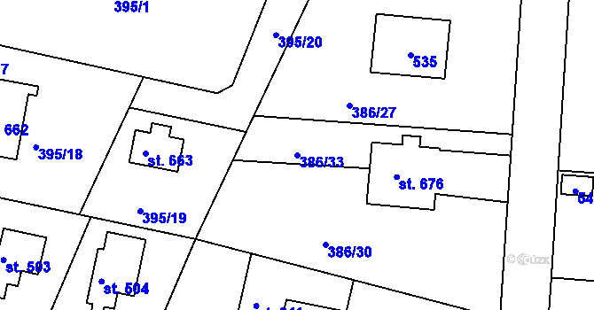 Parcela st. 386/33 v KÚ Vyžlovka, Katastrální mapa