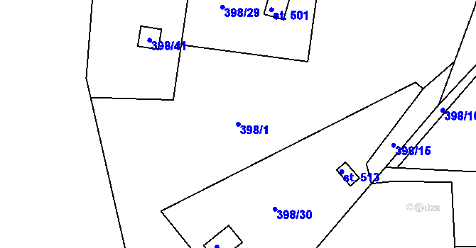 Parcela st. 398/1 v KÚ Vyžlovka, Katastrální mapa