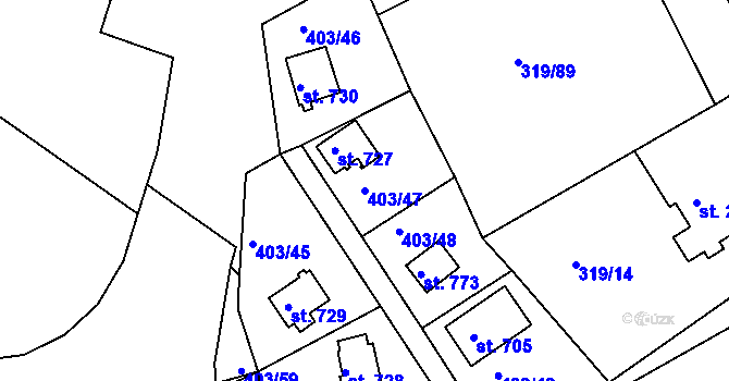 Parcela st. 403/47 v KÚ Vyžlovka, Katastrální mapa