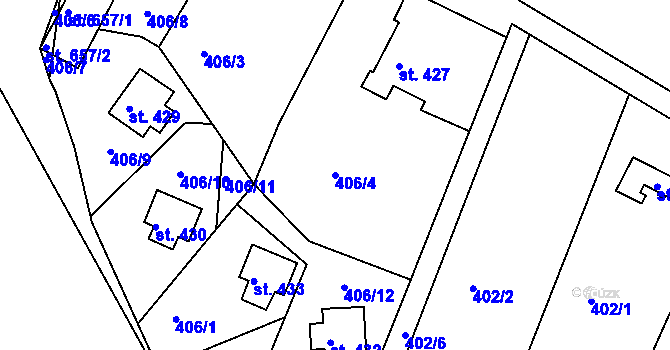 Parcela st. 406/4 v KÚ Vyžlovka, Katastrální mapa