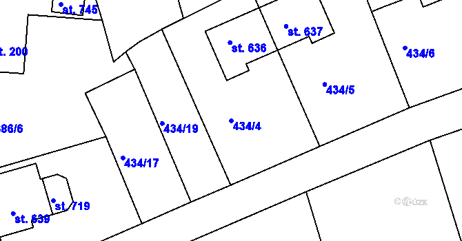 Parcela st. 434/4 v KÚ Vyžlovka, Katastrální mapa
