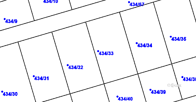 Parcela st. 434/33 v KÚ Vyžlovka, Katastrální mapa