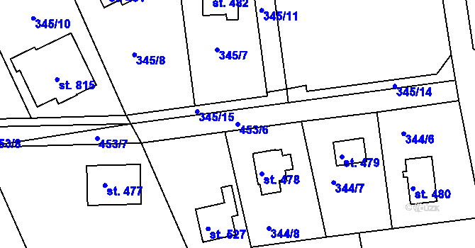 Parcela st. 453/6 v KÚ Vyžlovka, Katastrální mapa