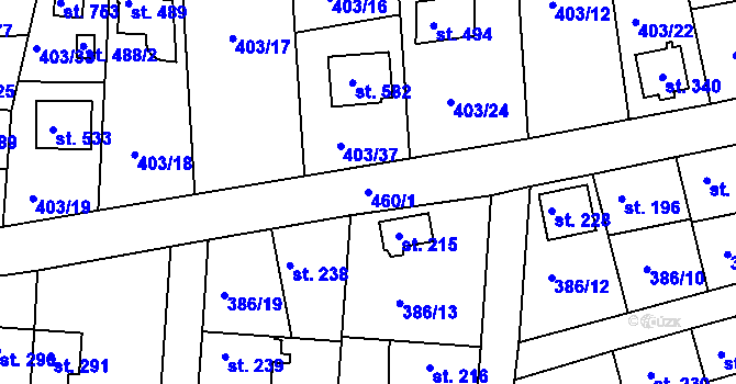 Parcela st. 460/1 v KÚ Vyžlovka, Katastrální mapa