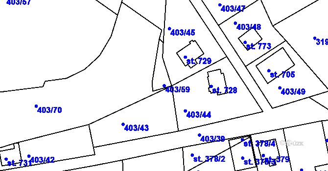 Parcela st. 403/59 v KÚ Vyžlovka, Katastrální mapa