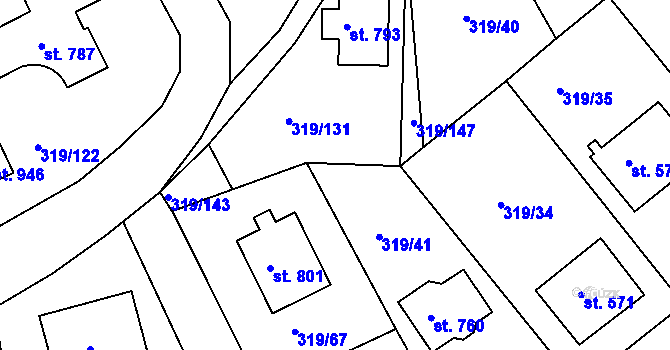 Parcela st. 319/145 v KÚ Vyžlovka, Katastrální mapa