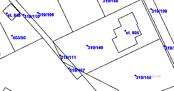 Parcela st. 319/149 v KÚ Vyžlovka, Katastrální mapa