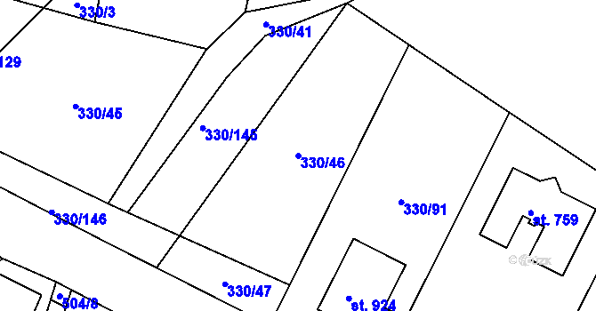 Parcela st. 330/46 v KÚ Vyžlovka, Katastrální mapa