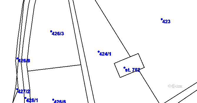 Parcela st. 424/1 v KÚ Vyžlovka, Katastrální mapa