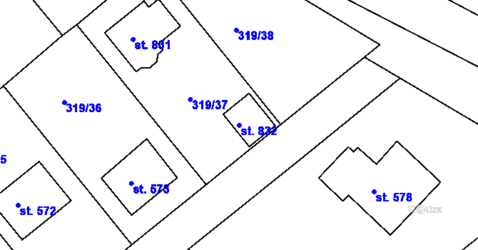 Parcela st. 832 v KÚ Vyžlovka, Katastrální mapa