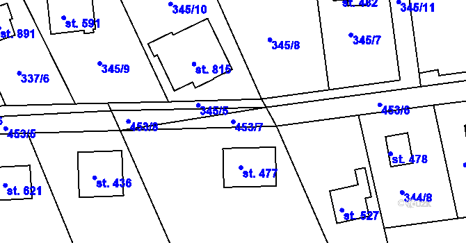 Parcela st. 453/7 v KÚ Vyžlovka, Katastrální mapa
