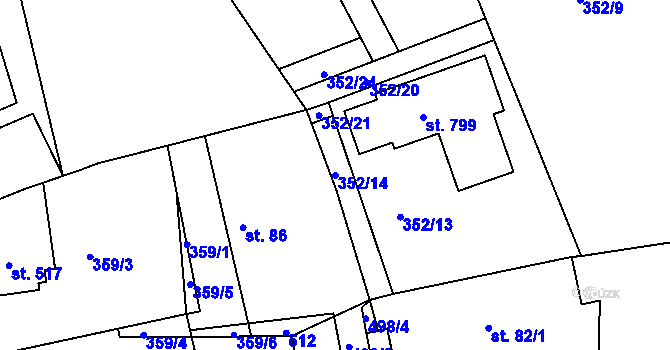 Parcela st. 352/14 v KÚ Vyžlovka, Katastrální mapa