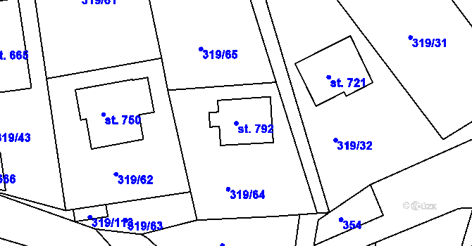 Parcela st. 792 v KÚ Vyžlovka, Katastrální mapa