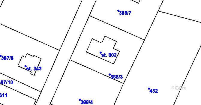 Parcela st. 802 v KÚ Vyžlovka, Katastrální mapa