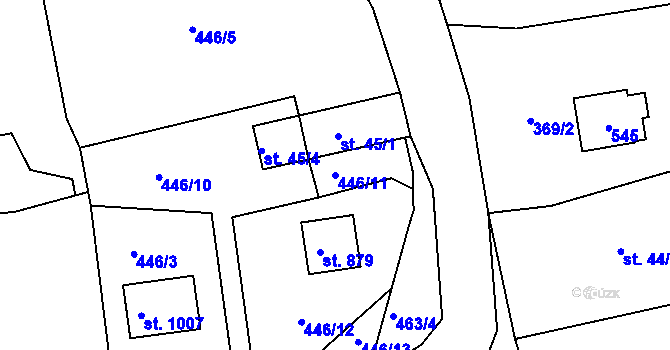 Parcela st. 446/11 v KÚ Vyžlovka, Katastrální mapa