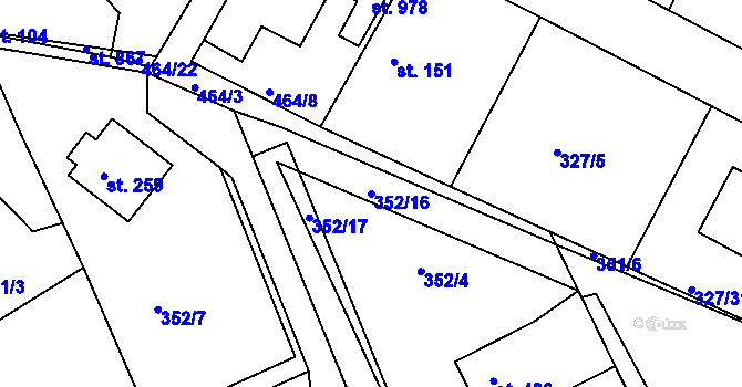 Parcela st. 352/16 v KÚ Vyžlovka, Katastrální mapa