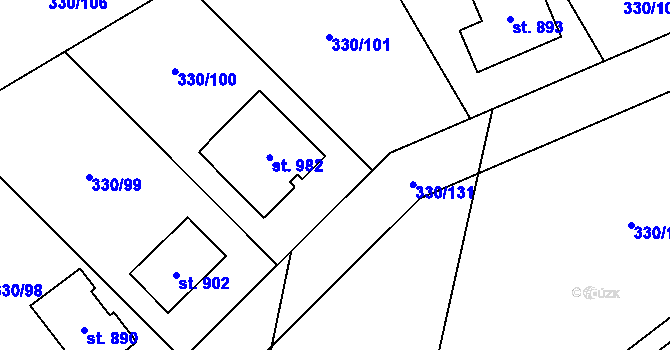 Parcela st. 330/121 v KÚ Vyžlovka, Katastrální mapa