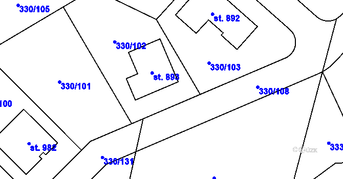 Parcela st. 330/124 v KÚ Vyžlovka, Katastrální mapa