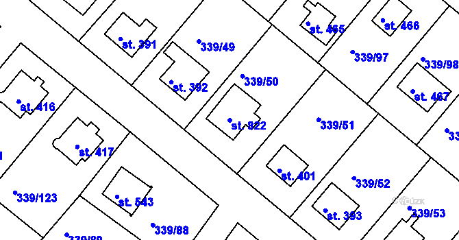 Parcela st. 822 v KÚ Vyžlovka, Katastrální mapa