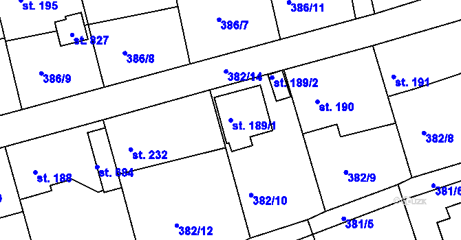 Parcela st. 189/1 v KÚ Vyžlovka, Katastrální mapa